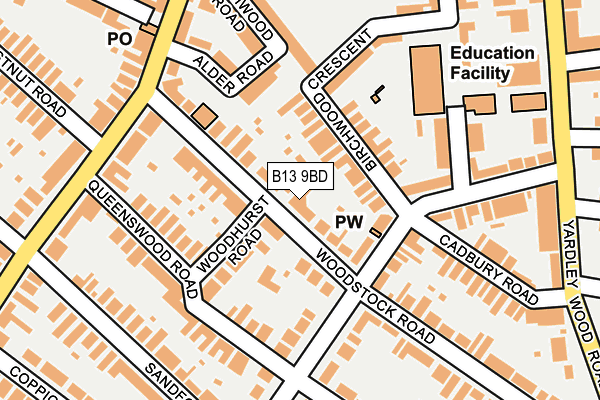 B13 9BD map - OS OpenMap – Local (Ordnance Survey)