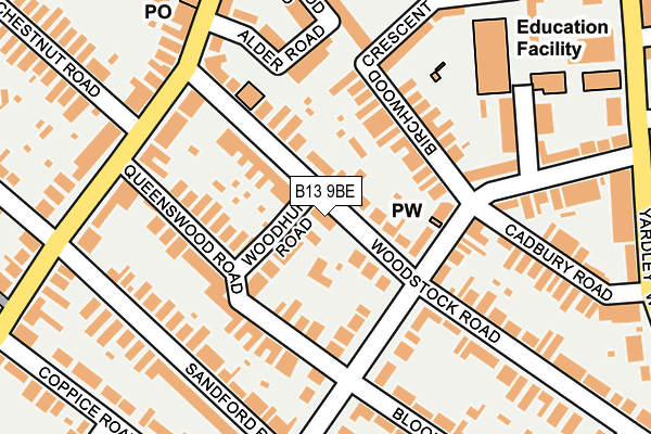 B13 9BE map - OS OpenMap – Local (Ordnance Survey)