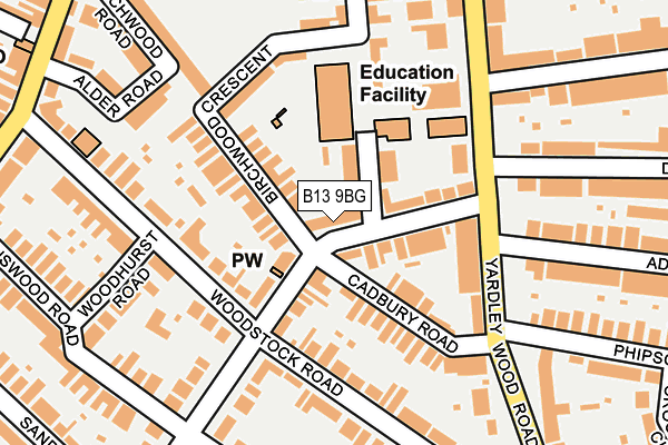 B13 9BG map - OS OpenMap – Local (Ordnance Survey)