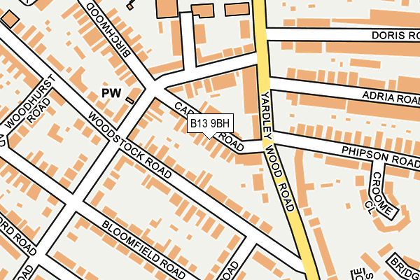 B13 9BH map - OS OpenMap – Local (Ordnance Survey)