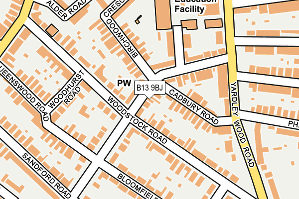 B13 9BJ map - OS OpenMap – Local (Ordnance Survey)