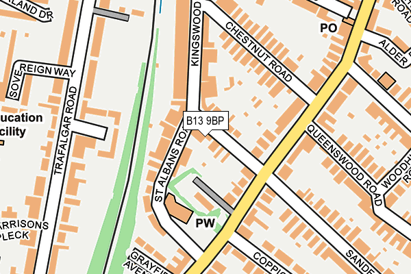 B13 9BP map - OS OpenMap – Local (Ordnance Survey)