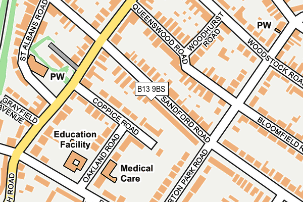 B13 9BS map - OS OpenMap – Local (Ordnance Survey)
