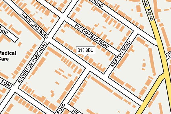 B13 9BU map - OS OpenMap – Local (Ordnance Survey)