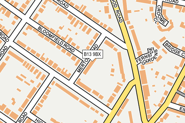 B13 9BX map - OS OpenMap – Local (Ordnance Survey)