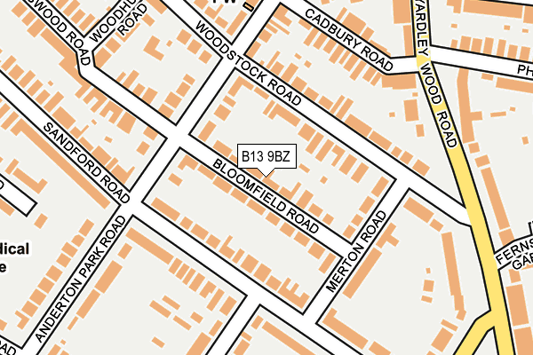 B13 9BZ map - OS OpenMap – Local (Ordnance Survey)