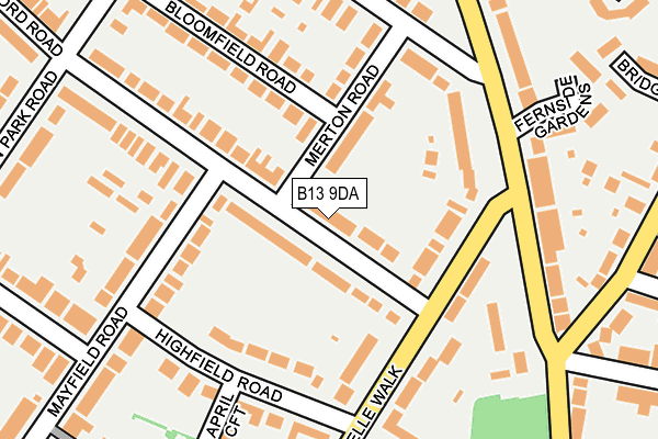 B13 9DA map - OS OpenMap – Local (Ordnance Survey)