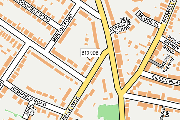 B13 9DB map - OS OpenMap – Local (Ordnance Survey)