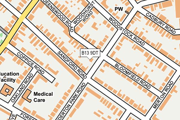 B13 9DT map - OS OpenMap – Local (Ordnance Survey)