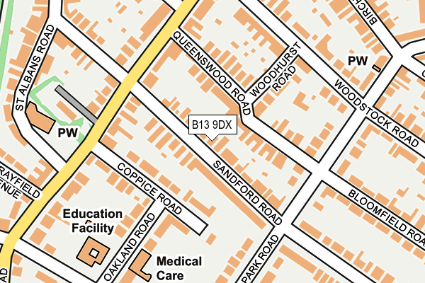 B13 9DX map - OS OpenMap – Local (Ordnance Survey)