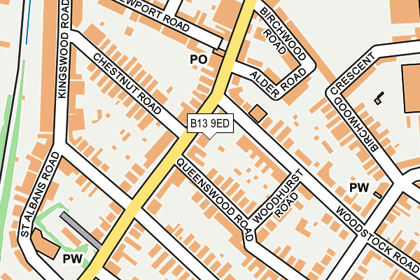 B13 9ED map - OS OpenMap – Local (Ordnance Survey)