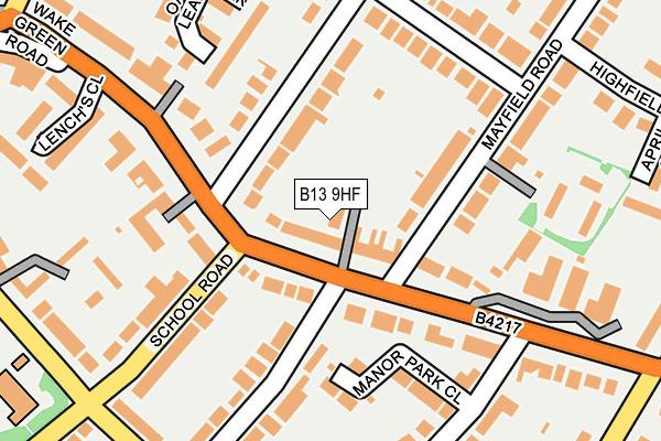 B13 9HF map - OS OpenMap – Local (Ordnance Survey)