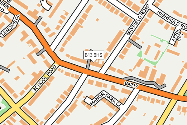 B13 9HS map - OS OpenMap – Local (Ordnance Survey)