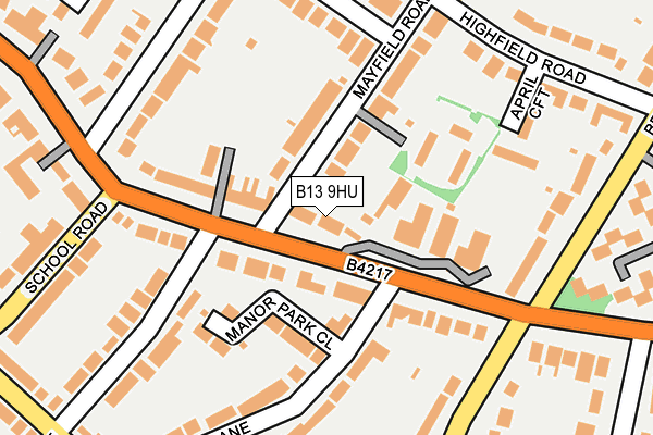 B13 9HU map - OS OpenMap – Local (Ordnance Survey)
