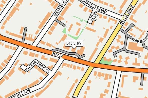 B13 9HW map - OS OpenMap – Local (Ordnance Survey)