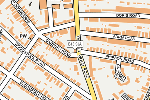 B13 9JA map - OS OpenMap – Local (Ordnance Survey)