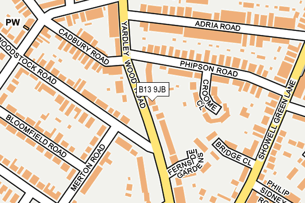 B13 9JB map - OS OpenMap – Local (Ordnance Survey)