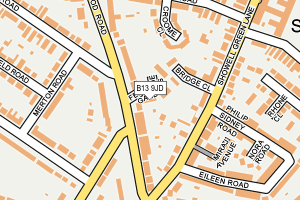 B13 9JD map - OS OpenMap – Local (Ordnance Survey)