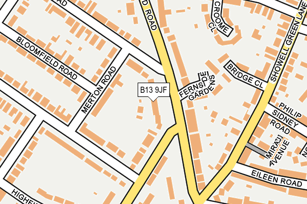 B13 9JF map - OS OpenMap – Local (Ordnance Survey)