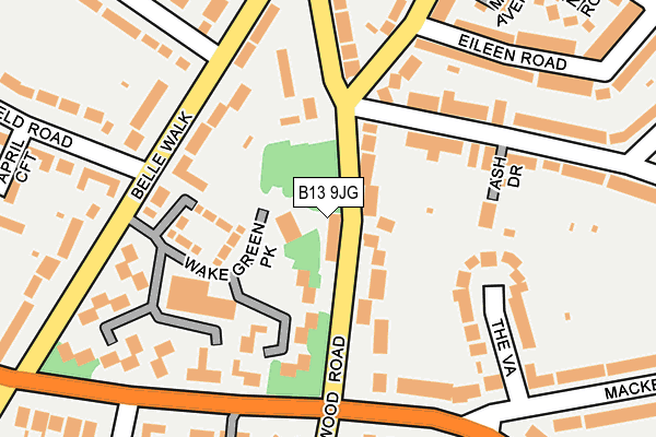 B13 9JG map - OS OpenMap – Local (Ordnance Survey)