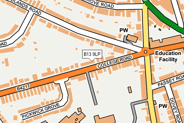 B13 9LP map - OS OpenMap – Local (Ordnance Survey)