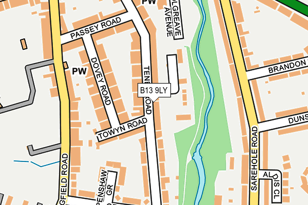 B13 9LY map - OS OpenMap – Local (Ordnance Survey)