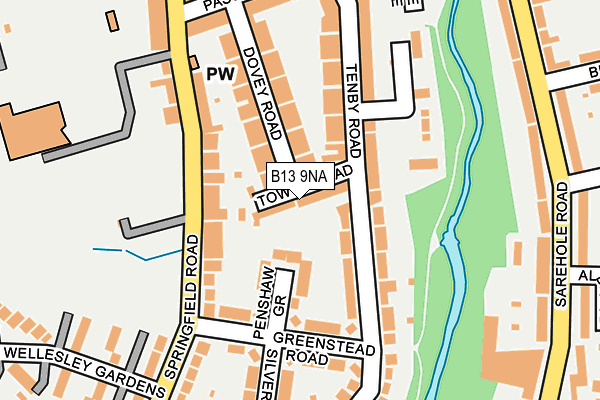 B13 9NA map - OS OpenMap – Local (Ordnance Survey)