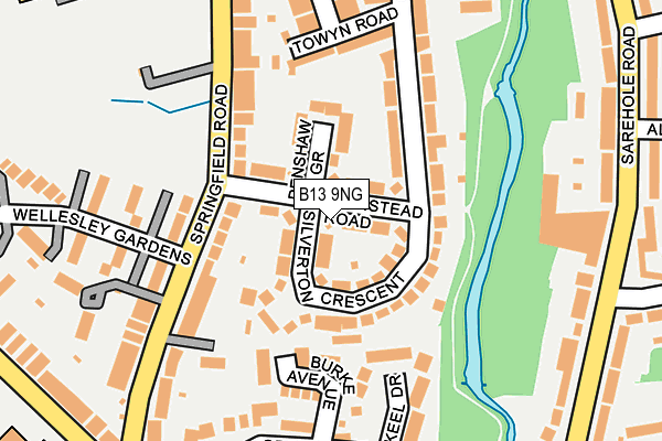 B13 9NG map - OS OpenMap – Local (Ordnance Survey)