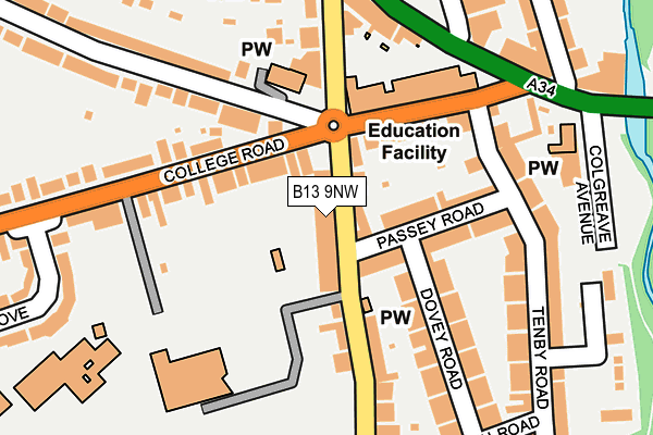 B13 9NW map - OS OpenMap – Local (Ordnance Survey)