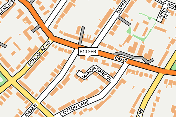 B13 9PB map - OS OpenMap – Local (Ordnance Survey)