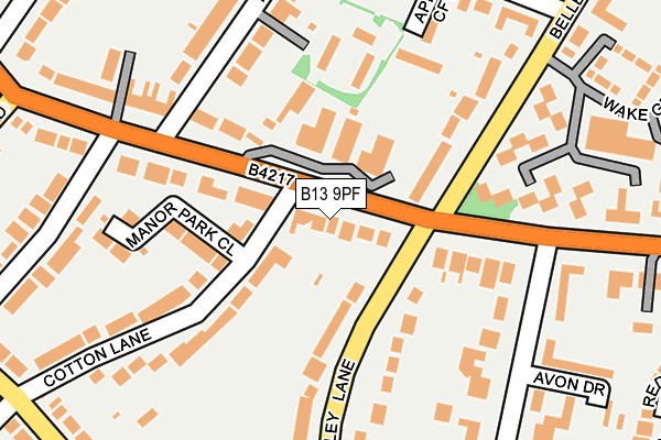 B13 9PF map - OS OpenMap – Local (Ordnance Survey)