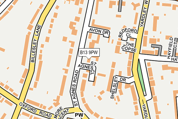 B13 9PW map - OS OpenMap – Local (Ordnance Survey)