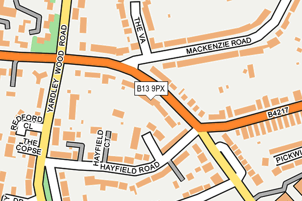 B13 9PX map - OS OpenMap – Local (Ordnance Survey)