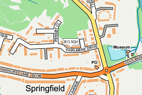 B13 9QH map - OS OpenMap – Local (Ordnance Survey)