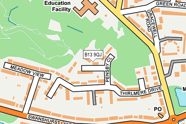 B13 9QJ map - OS OpenMap – Local (Ordnance Survey)