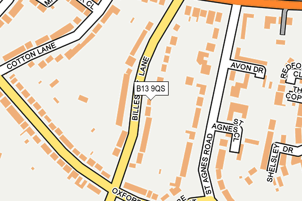 B13 9QS map - OS OpenMap – Local (Ordnance Survey)