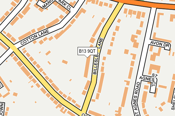 B13 9QT map - OS OpenMap – Local (Ordnance Survey)
