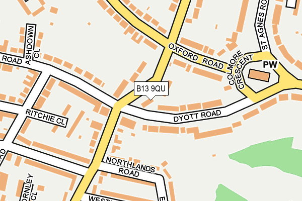 B13 9QU map - OS OpenMap – Local (Ordnance Survey)