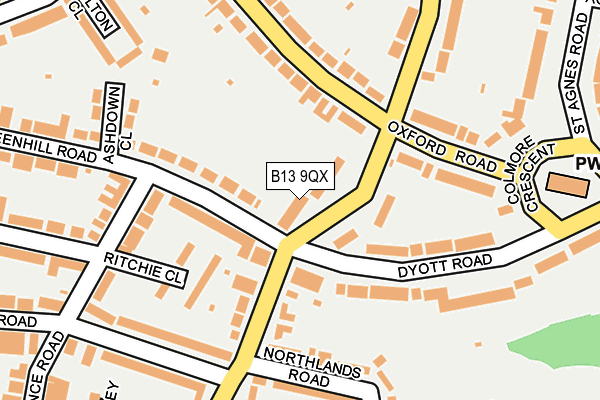 B13 9QX map - OS OpenMap – Local (Ordnance Survey)