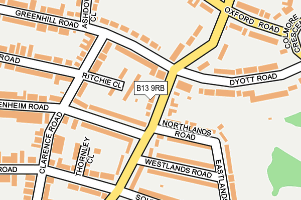 B13 9RB map - OS OpenMap – Local (Ordnance Survey)