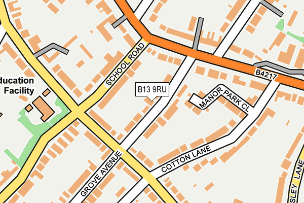 B13 9RU map - OS OpenMap – Local (Ordnance Survey)