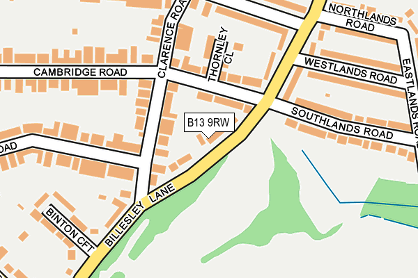 B13 9RW map - OS OpenMap – Local (Ordnance Survey)