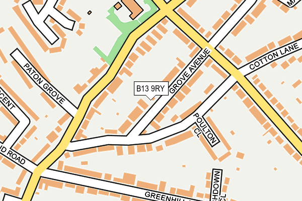 B13 9RY map - OS OpenMap – Local (Ordnance Survey)