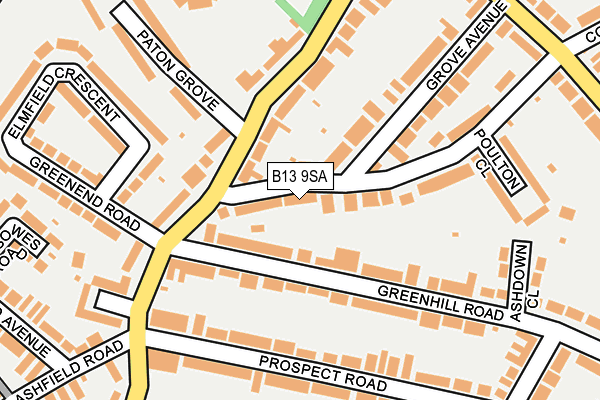 B13 9SA map - OS OpenMap – Local (Ordnance Survey)