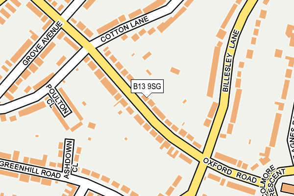 B13 9SG map - OS OpenMap – Local (Ordnance Survey)