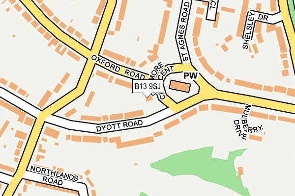 B13 9SJ map - OS OpenMap – Local (Ordnance Survey)