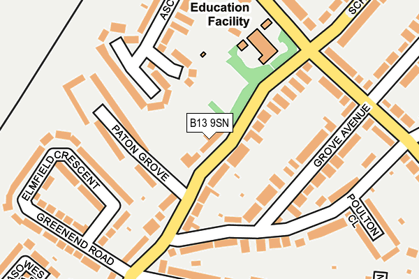 B13 9SN map - OS OpenMap – Local (Ordnance Survey)