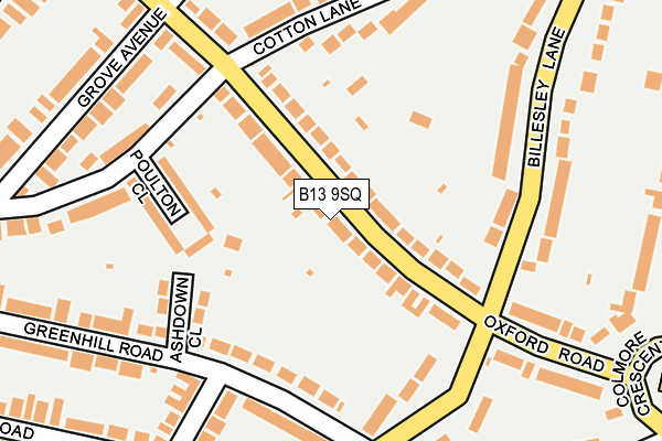 B13 9SQ map - OS OpenMap – Local (Ordnance Survey)