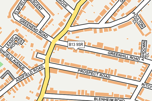 B13 9SR map - OS OpenMap – Local (Ordnance Survey)