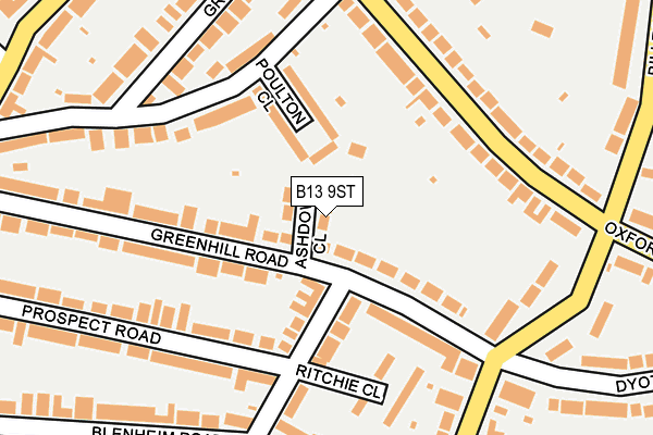 B13 9ST map - OS OpenMap – Local (Ordnance Survey)